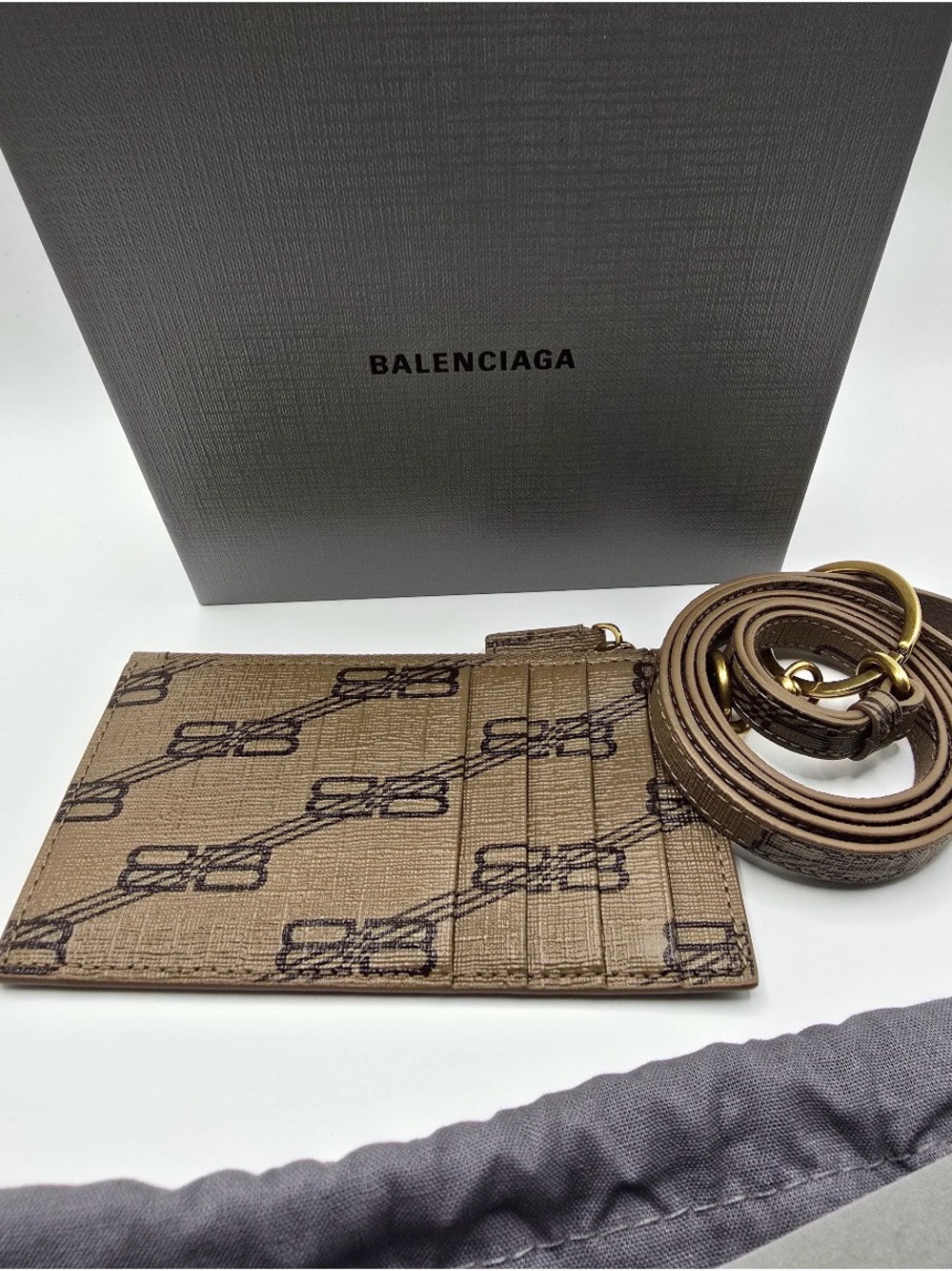 NWT Balenciaga Brown Monogram Card Holder with Lanyard - Picture 2 of 2